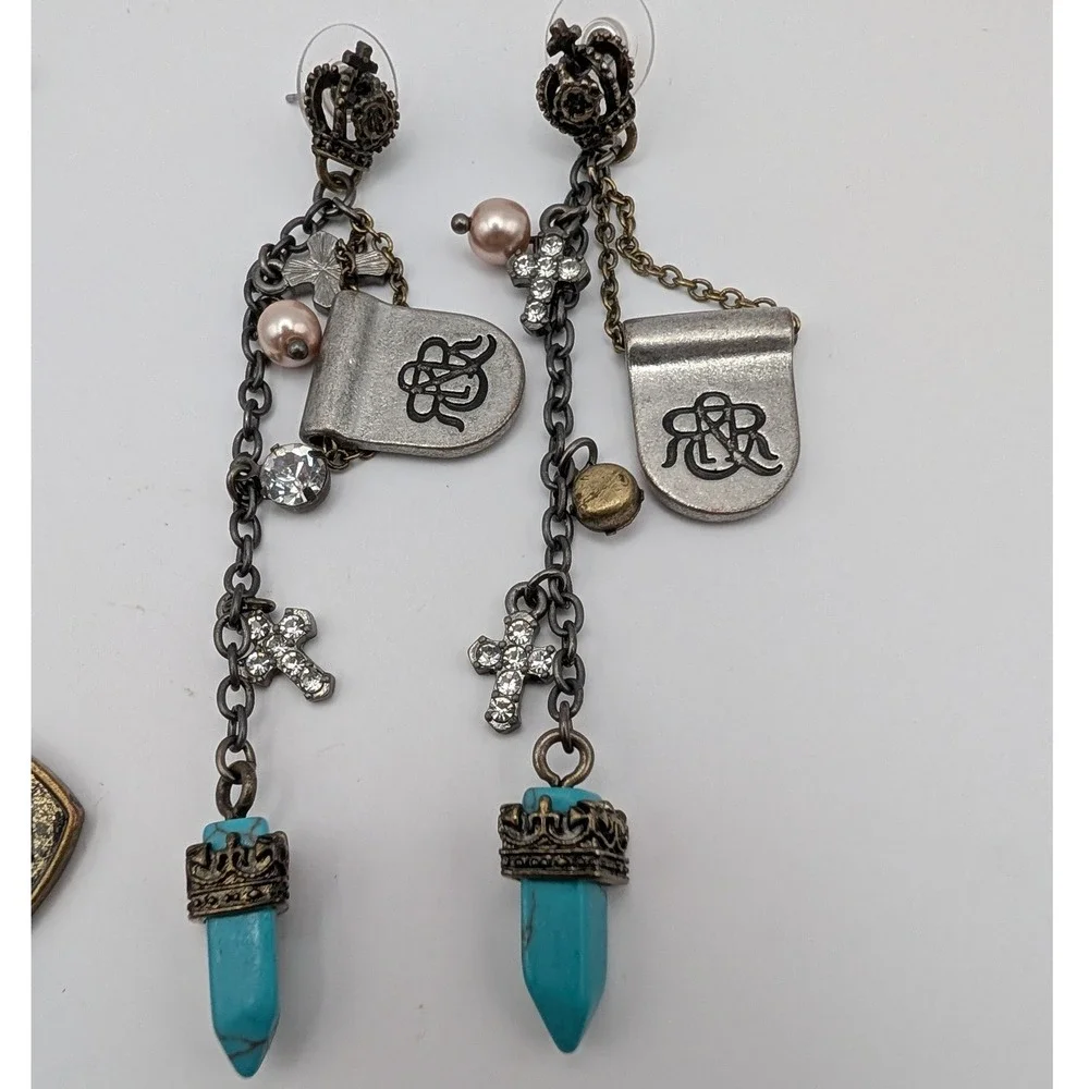 Rock & Republic Jewelry Set Turquoise Point Cross Crown Bracelet & Drop Earrings